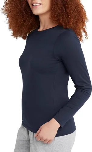 Miniatura 3 de Hanes Camiseta de algodón de manga larga para mujer, camiseta ligera con cuello redondo para mujer, ajuste moderno
