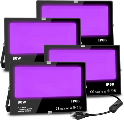 MELPO Luz negra de 80 W para exteriores para fiesta brillante, decoración de Halloween, pintura corporal, póster fluorescente, iluminación de