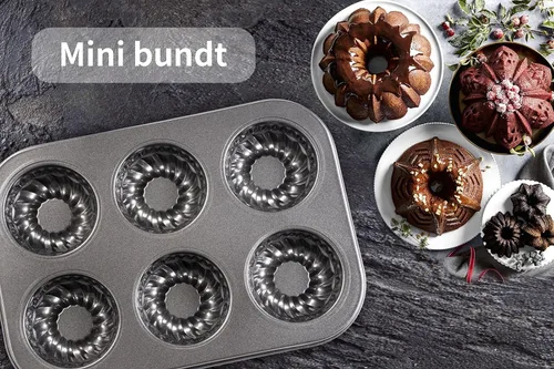 Miniatura 7 de Yomvzake Mini molde para tartas, 6 cavidades de tubo acanalado para tartas, molde para brownie, molde redondo pequeño para tartas para tartas