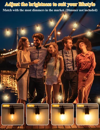 Miniatura 6 de Brightever Guirnalda de luces para exteriores de 25 pies impermeable, luces LED para patio con 8+1 bombillas Edison S14 inastillables, luces