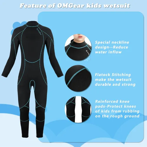 Miniatura 2 de OMGear - Traje de neopreno térmico para niños de 3 mm para niños y niñas jóvenes, niños, traje de neopreno para niños para aguas frías, manga Negro