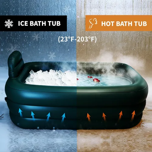 Miniatura 2 de Bañera Portátil para Adultos con Tapa, Bañera Inflable para Baño de Hielo, Baño de Hielo Ovalado Grande con Almohada, 62.2x37.4x17.72 pulgadas