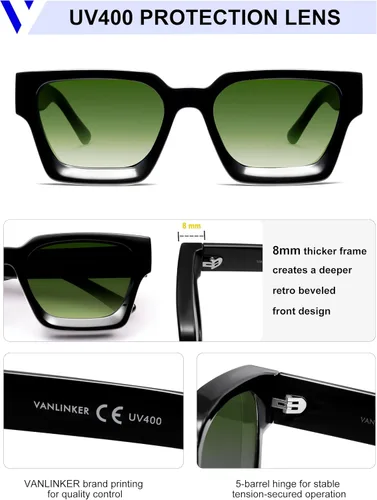 Miniatura 39 de VANLINKER Gafas de sol cuadradas gruesas para hombres y mujeres, retro, rectangulares, con protección UV400, VL9731
