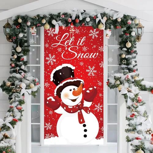 Miniatura 4 de Augisteen Cartel de Navidad para puerta de muñeco de nieve, letrero de Navidad para puerta delantera, porche, muñeco de nieve, fotografía, telón