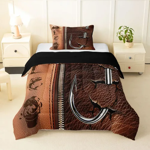 Miniatura 46 de Erosebridal Juego de edredón de pesca tamaño individual para hombres, juego de ropa de cama de peces de lubina para pescadores, niños de caza