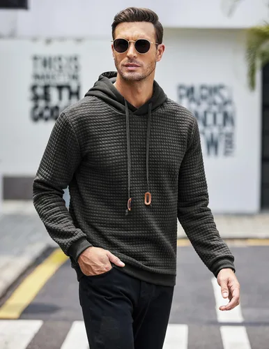 Miniatura 2 de COOFANDY - Sudadera con capucha para hombre, casual, de manga larga, con cordón ajustable y tejido de punto de gofre