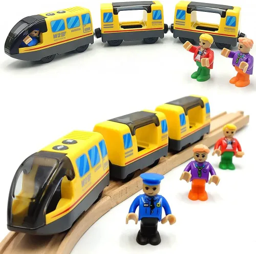 Miniatura 9 de TOPLIVING Tren motorizado para pista de madera, juego de 3 piezas de juguetes de tren para niños de 3, 4, 5 años, tren a batería compatible