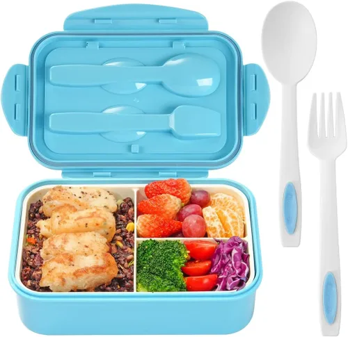 LOVINA Cajas Bento para Adultos – Contenedor de almuerzo Bento de 1100 ML para niños con cuchara y tenedor – Tamaño perfecto duradero para comida