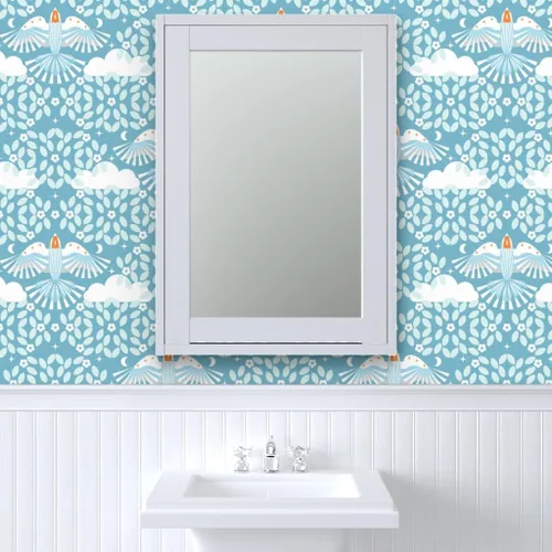 Miniatura 9 de Removable Wallpaper Swatch - Blue Sky Folk Art Orange Aqua Maximalist Magic Lucid Dreaming Scandi Scandinavian Mystical Large Custom Pre-Pasted