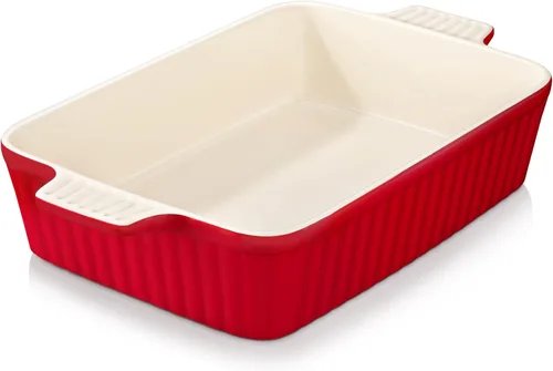 MALACASA Fuente para hornear de 4.4 QT (cuartos de galón), fuente grande de 9x13 para cazuela para horno, molde de cerámica para hornear, molde Rojo