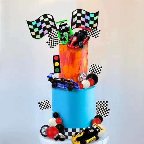 Miniatura 7 de Decoración de pastel de coche de carreras, decoración de pastel de coche, recuerdos de fiesta de carreras para niños, suministros de cumpleaños