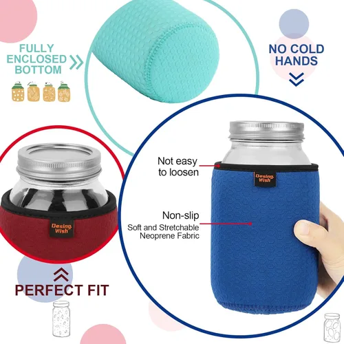 Miniatura 3 de Funda de neopreno para tarro Mason de boca regular y ancha, 32 onzas, antideslizante, acogedora, aislada, fundas protectoras de 3.7 x 5.3 pulgadas