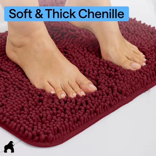 Miniatura 5 de GORILLA GRIP Juegos de Alfombras de Baño, Suave Chenille Juego de Alfombras de Área de 2 Piezas, Tapete Base de Inodoro y Alfombra de 30x20 Borgoña