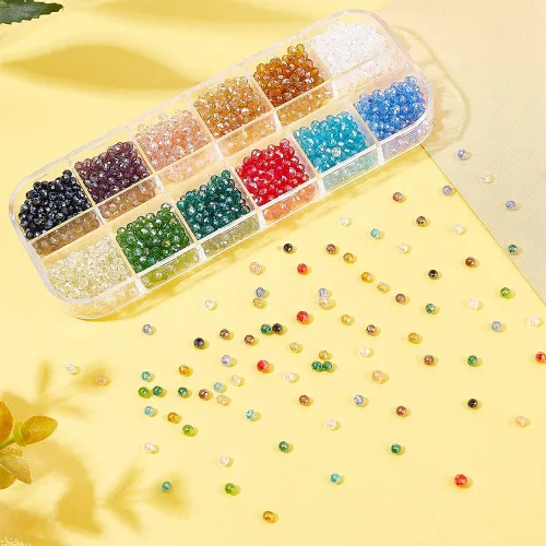 Miniatura 4 de PH PandaHall Briolette - Cuentas de vidrio facetadas de 0.118 pulgadas, 1200 unidades, 1200 unidades, 12 colores, cuentas de cristal checo