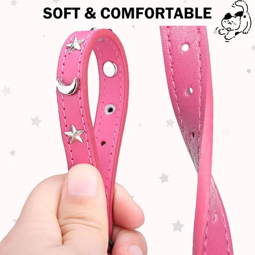 Miniatura 2 de Collares de cuero DILLYBUD para gatos macho y hembra con campana y cinturón elástico de seguridad, collar ajustable con hebilla de seguridad