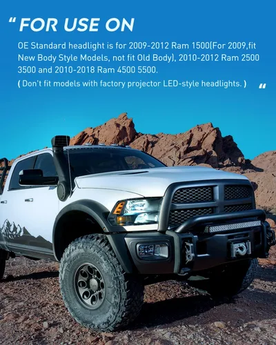 Miniatura 8 de Nilight Conjunto de faros delanteros 2009 2010 2011 2012 2013 2014 2015 2016 2017 2018 Ram 1500 2500 3500 Pickup Quad Conjunto de faros de repuesto