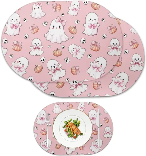 Miniatura 62 de Pumpkin Placemats Set of 4 Ghost Non Slip Washable Heat Resistant Place Mats 12x18 Inch Round Tablemats for Dining Kitchen Party Daily Table Decor