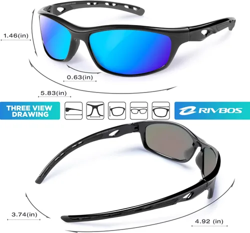 Miniatura 3 de RIVBOS RB833 - Lentes de sol polarizados, unisex, con protección contra rayos ultravioleta, para deportes, pesca, conducción y ciclismo 833-negro