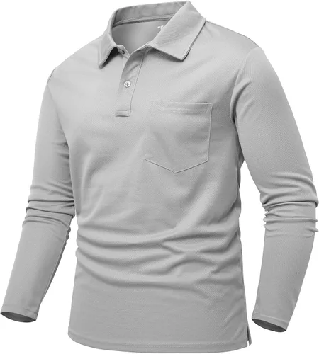Miniatura 8 de Rdruko Polo para hombre con bolsillo de manga larga de secado rápido para golf al aire libre con cuello
