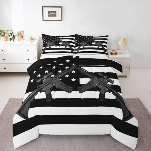Miniatura 46 de Erosebridal Juego de edredón de bandera estadounidense tamaño individual para niños y adolescentes, juego de ropa de cama de camuflaje, edredón