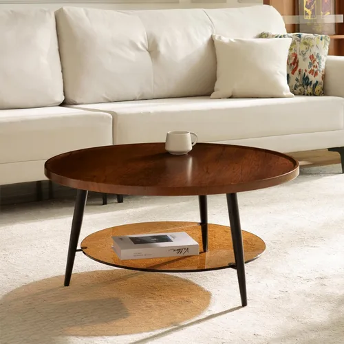 Miniatura 10 de Saint Mossi - Mesa de café moderna para sala de estar, mesa de café redonda de mediados de siglo, mesa central de 2 niveles para espacios pequeños