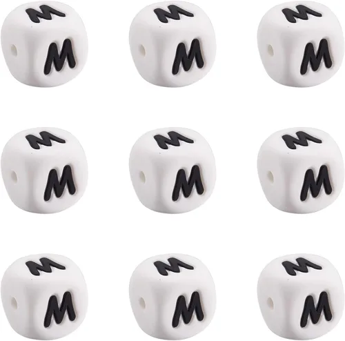 Miniatura 31 de FASHEWELRY 36 cuentas de silicona redondas del alfabeto A-Z, cuentas focales de goma de vaca para pulseras, collares, llaveros, fabricación de joyas
