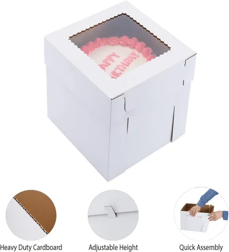 Miniatura 3 de Cajas altas para tartas de nivel, 10 x 10 x 12 pulgadas [10 unidades] Caja gruesa y resistente para pasteles con ventana, contenedor para pasteles