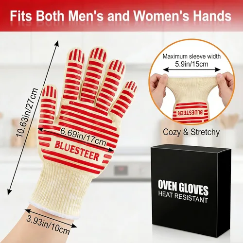 Miniatura 4 de Guantes para horno, resistentes al calor 540 grados Fahrenheit, guantes de parrilla, manipulador de superficies calientes, guantes de horno
