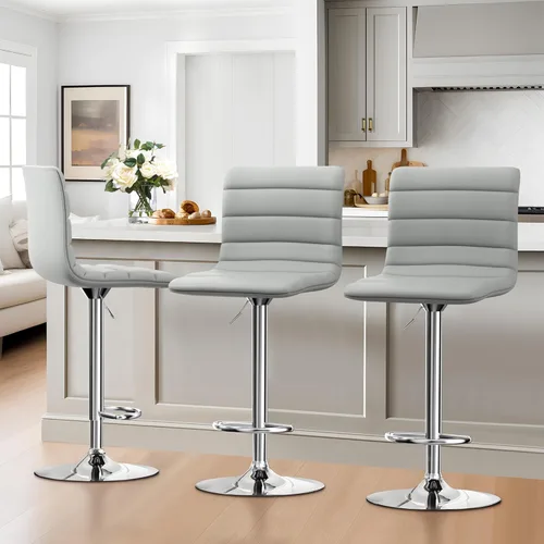 Miniatura 6 de NicBex Taburetes de bar giratorios modernos de piel sintética ajustables, taburetes de bar para isla de cocina, juego de 2, (color gris)