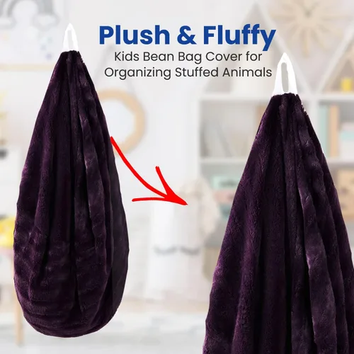 Miniatura 3 de Cheer Collection Puf de almacenamiento de animales de peluche, organizador de almacenamiento de juguetes para niños y puf con asa, bolsa de piel