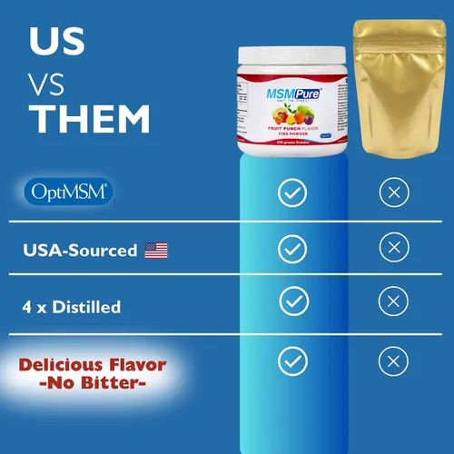 Miniatura 4 de KALA HEALTH MSMPure - Cristales en polvo de MSM finos con sabor a ponche de frutas de disolución rápida, MSM hechos en Estados Unidos para la salud