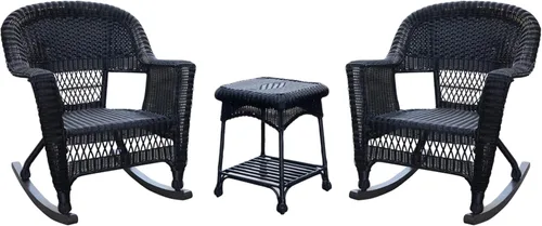 Miniatura 3 de Jeco Juego de 3 sillas de mimbre Rocker con cojín naranja, color negro