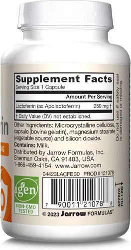 Miniatura 10 de Jarrow Formulas Suplementos de lactoferrina de 250 mg – Glicoproteína de apoyo inmunológico para un apoyo saludable del sistema inmunológico