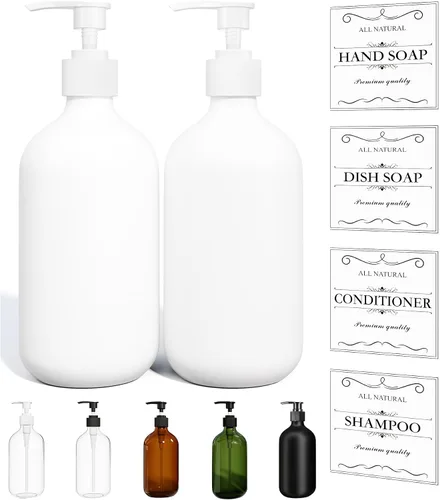 Miniatura 10 de 2 piezas de dispensador de jabón de platos ámbar para cocina (16 oz), dispensador de jabón de manos marrón para baño, juego de dispensador de jabón
