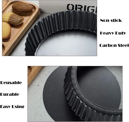 Miniatura 3 de Webake Molde para tartas de 9.5 pulgadas, bandeja para quiche resistente, parte inferior extraíble, antiadherente, para hornear