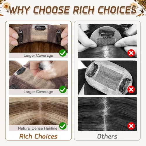 Miniatura 105 de Rich Choices Pelucas con topper de cabello para mujeres, cabello humano real 100% Remy, sin flequillo, para mujeres con adelgazamiento en la parte