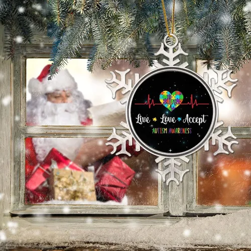Miniatura 6 de Live Love Accept Autism Heartbeat Adornos para árbol de Navidad, decoración de autismo, rompecabezas divertido para colgar en Navidad