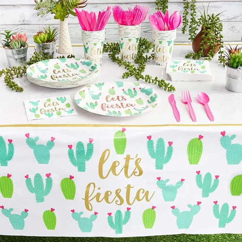 Miniatura 2 de Sparkle and Bash Fiesta - Platos de postre – Paquete de 48 unidades, 9 pulgadas, patrón de cactus multicolor – Platos de cactus de papel desechables