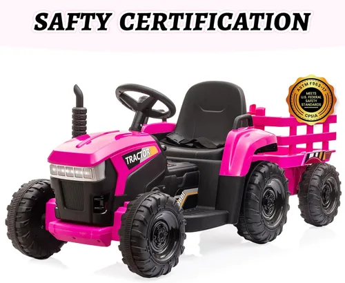 Miniatura 8 de TOBBI - Tractor de juguete a batería de 12 V con remolque color verde, rosado y rojo Rosa Rojo