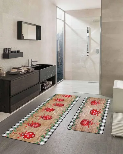 Miniatura 2 de Tapete de baño de bola de Navidad roja para bañera, antideslizante, de secado rápido y absorbente, tierra de diatomeas, fregadero de ducha, lavable