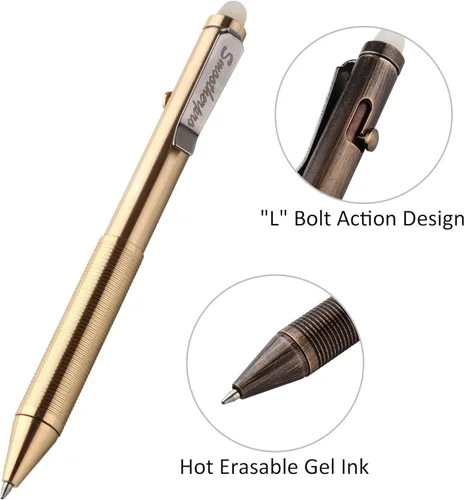 Miniatura 4 de SMOOTHERPRO Erasable Solid Brass Bolt Action Pen,Weighted Heavy Pen Compatible with Pilot FriXion Refill,Durable Pen Clip for EDC Pocket Business