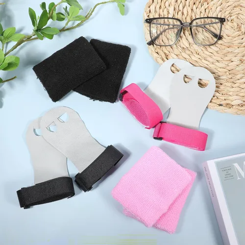 Miniatura 7 de Juego de 2 pares de guantes de gimnasia para bares y niñas, juegos de muñequeras de gimnasia rosa y negro con muñequeras para barra de gimnasia
