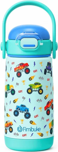 Miniatura 17 de Fimibuke Botella de agua aislada para niños con tapa con pajita y asa - 14 onzas, sin BPA, acero inoxidable 18/8, recipiente de metal, a prueba