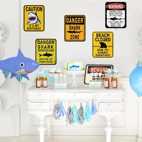 Miniatura 3 de WERNNSAI Decoraciones de fiesta de tiburón: 6 piezas divertidas de decoración de fiesta de cumpleaños de tiburón para niños y niños bajo el mar