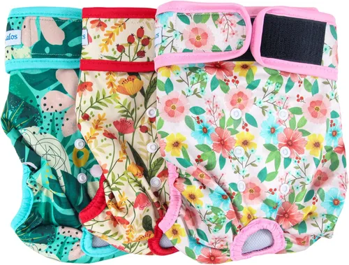 Leekalos Pañales reutilizables lavables para perras (3 unidades) – Pañales para perras altamente absorbentes – Pañales ajustables para cachorros