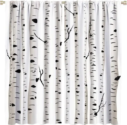 Miniatura 31 de Cortinas de abedul para sala de estar, niebla matutina en otoño, decoración del hogar, 42 x 45 pulgadas de largo