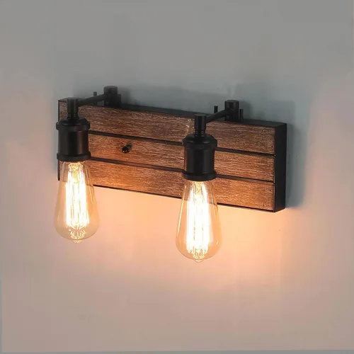 Miniatura 2 de LOG BARN Lámparas de baño de granja, 2 luces de tocador para baño, 13.8 pulgadas de madera sintética rústica, luces de iluminación sobre espejo