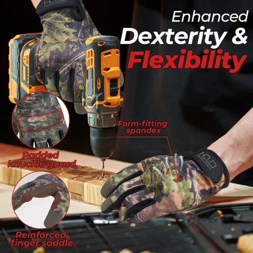 Miniatura 3 de HANDLANDY Guantes de trabajo para hombre y mujer, guantes de trabajo de mecánicos de uso general con pantalla táctil, guantes de trabajo flexibles