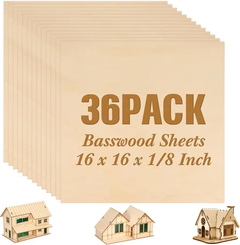 Miniatura 13 de Paquete de 36 hojas de madera contrachapada de tilo de 1/8 pulgadas, tableros de madera sin terminar para manualidades para proyectos láser