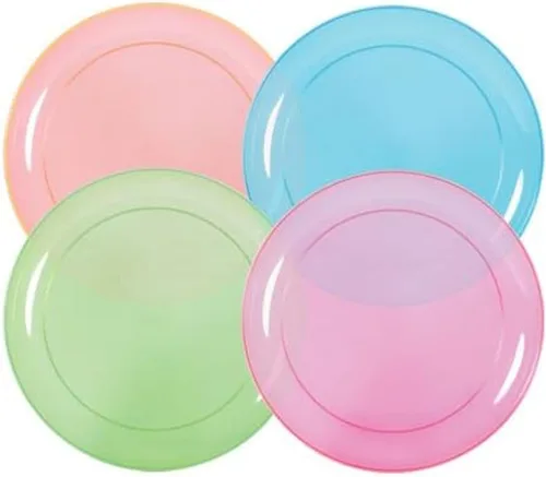 Party Dimensions Neon Mix - Platos de 6 pulgadas, paquete de 40 platos surtidos de colores neón, rosa, azul, verde, naranja, perfecto para cada